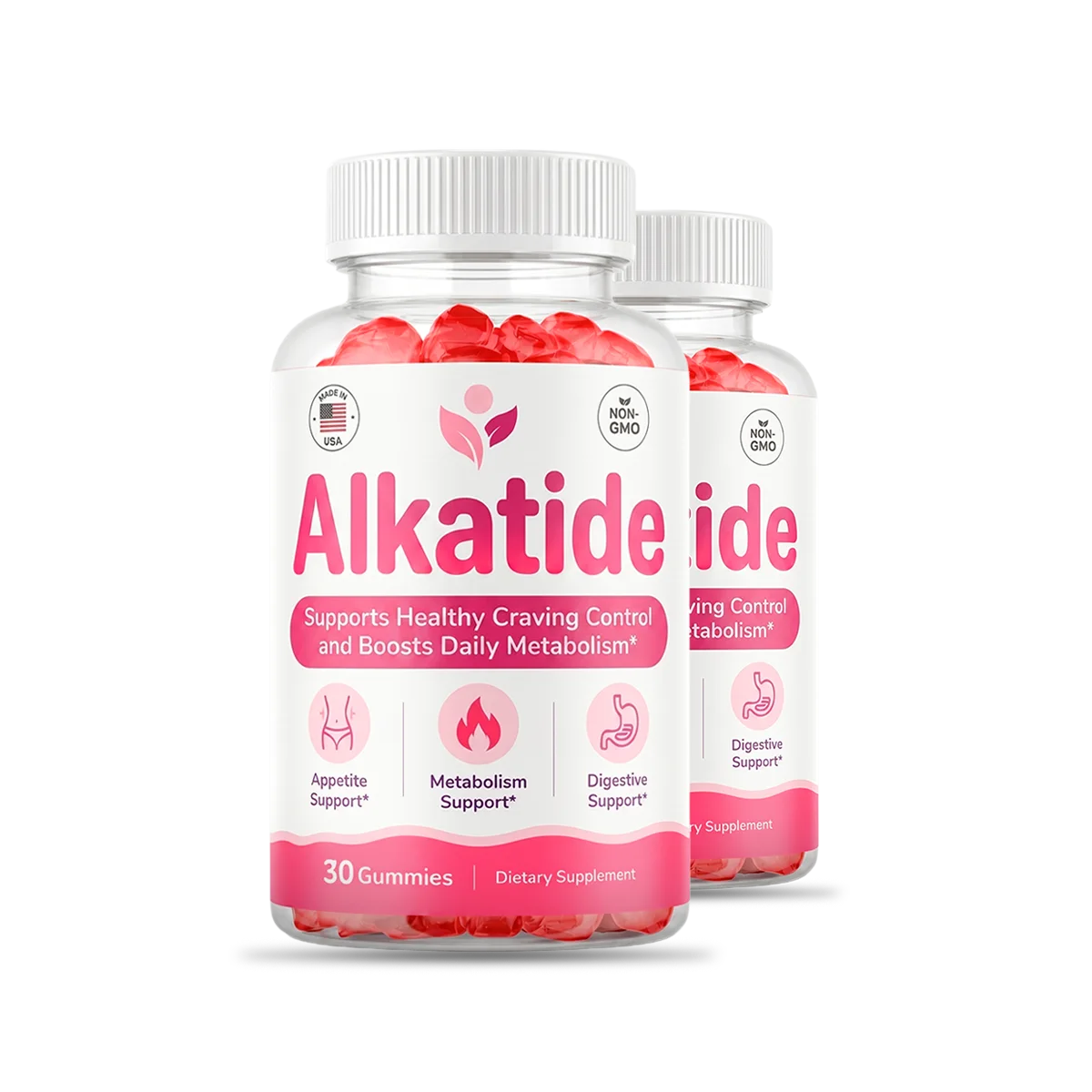 Alkatide apple cider vinegar gummies, two 30-gummy bottles