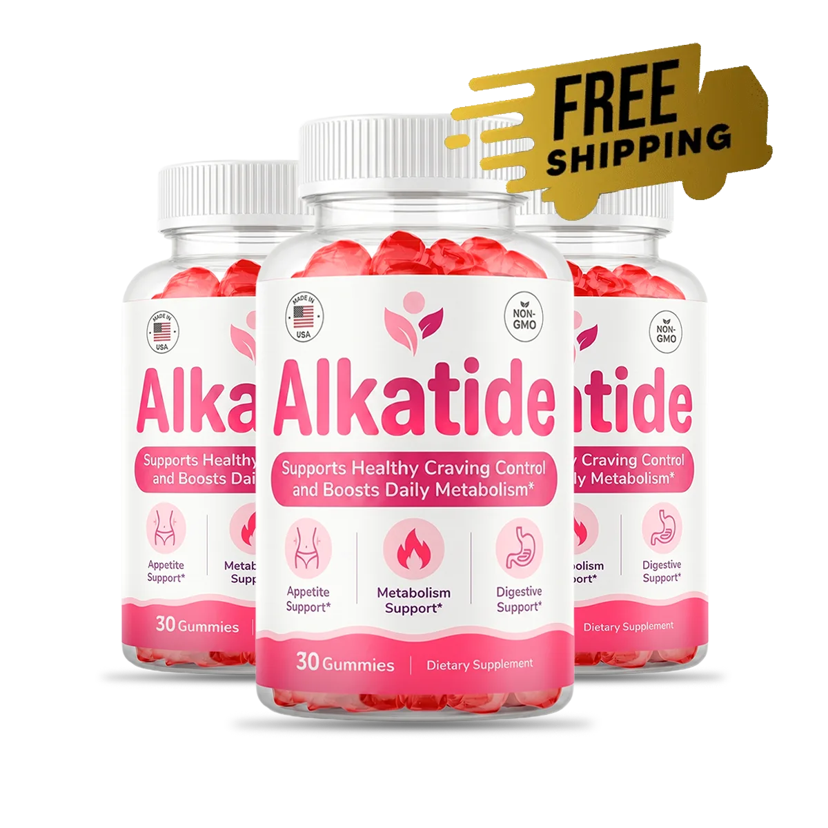 Alkatide 3-bottle apple cider vinegar gummy package with free shipping